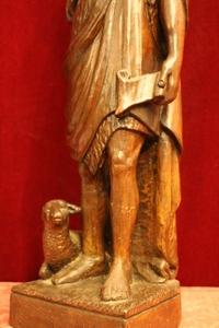 Statue St. John Baptist , Fully Hand-Carved Wood en hand-carved wood , Dutch 19th century