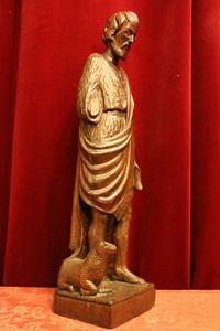 Statue St. John Baptist , Fully Hand-Carved Wood en hand-carved wood , Dutch 19th century