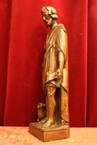 Statue St. John Baptist , Fully Hand-Carved Wood en hand-carved wood , Dutch 19th century