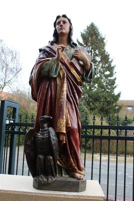 Statue  St. John  Evangelist en plaster polychrome, Belgium 19th century ( anno 1875 )