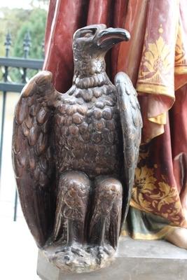 Statue  St. John  Evangelist en plaster polychrome, Belgium 19th century ( anno 1875 )