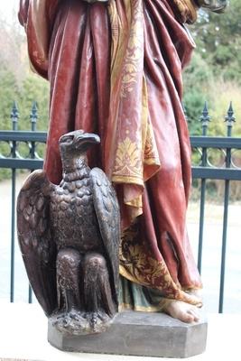 Statue  St. John  Evangelist en plaster polychrome, Belgium 19th century ( anno 1875 )