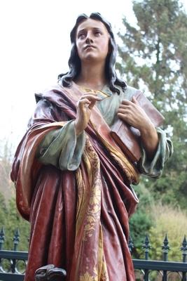 Statue  St. John  Evangelist en plaster polychrome, Belgium 19th century ( anno 1875 )