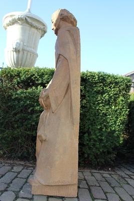 Statue St. Joseph And Child. Signed By A. Mathieux. en Terra-Cotta, Belgium 20th century ( 1955 )