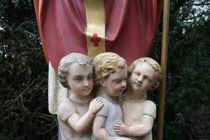 Statue St.Nicholas en Plaster Polycrome, Belgium 19th century