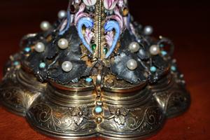 Stunning Chalice en silver / emaille / pearls / Turquoise, faceted glass stones , France 19th century