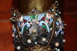 Stunning Chalice en silver / emaille / pearls / Turquoise, faceted glass stones , France 19th century