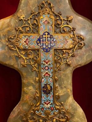 Stunning Large Cross - Holy Water Bucket en Marble  / Enamel / Bronze / Gilt, France 19 th century ( Anno 1865 )