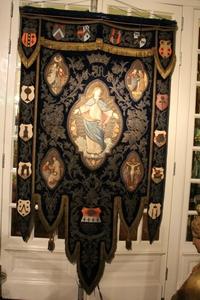 Tapestry Fully Hand Embroidered / Blue Velvet / Brocate Belgium 18 th century