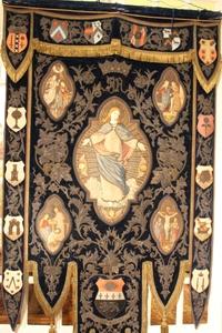 Tapestry Fully Hand Embroidered / Blue Velvet / Brocate Belgium 18 th century