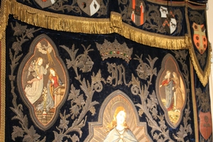 Tapestry Fully Hand Embroidered / Blue Velvet / Brocate Belgium 18 th century