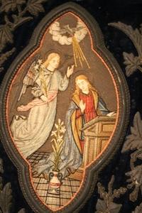 Tapestry Fully Hand Embroidered / Blue Velvet / Brocate Belgium 18 th century