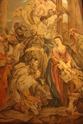 Tapestry Gobelin Adoration Of The Three Magi  Flemish 19th century ( 1865 )