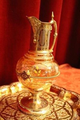 Unique Glass Jug And Matching Brass Platter For Footwashing-Liturgy On Maundy Thursday In Original Case en Brass / Glass, Belgium 19th century