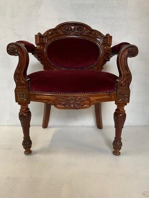 Unique Rectory-Seat For Dutch Vicar / Hand-Carved Wood / Red Velvet en Wood Red Velvet, The Netherlands 19th century ( anno 1865 )