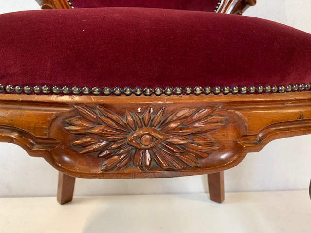 1  Unique Rectory-Seat For Dutch Vicar / Hand-Carved Wood / Red Velvet