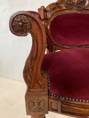 Unique Rectory-Seat For Dutch Vicar / Hand-Carved Wood / Red Velvet en Wood Red Velvet, The Netherlands 19th century ( anno 1865 )