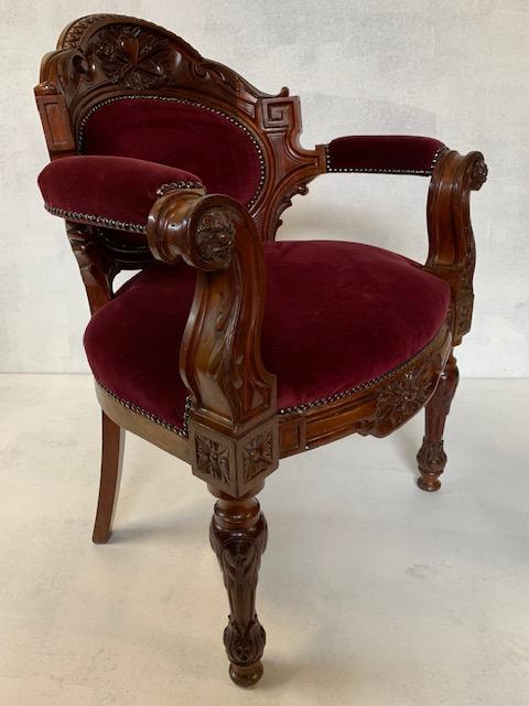 1  Unique Rectory-Seat For Dutch Vicar / Hand-Carved Wood / Red Velvet