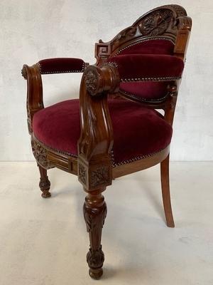 Unique Rectory-Seat For Dutch Vicar / Hand-Carved Wood / Red Velvet en Wood Red Velvet, The Netherlands 19th century ( anno 1865 )