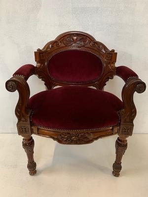 Unique Rectory-Seat For Dutch Vicar / Hand-Carved Wood / Red Velvet en Wood Red Velvet, The Netherlands 19th century ( anno 1865 )