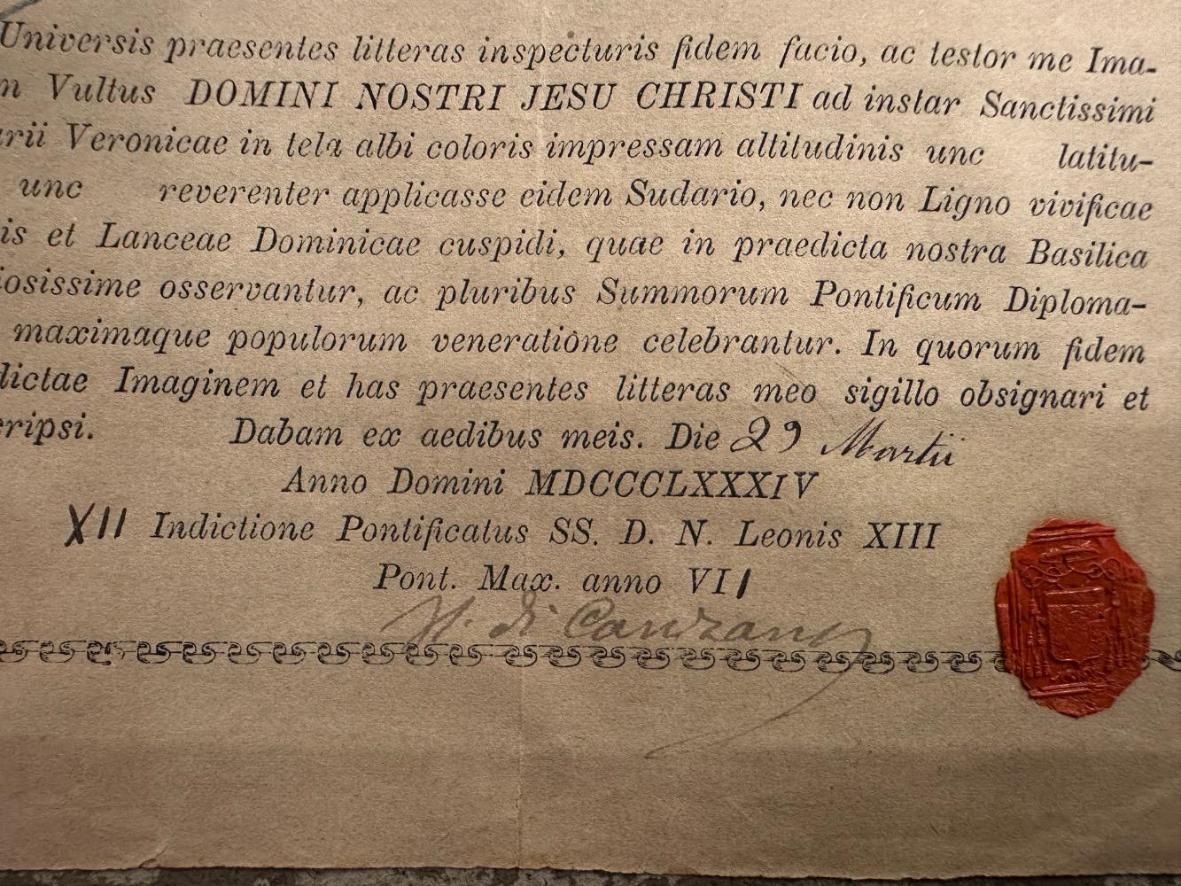 1  Veil / Sudarium Of Veronica Originally Sealed With Document