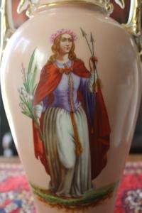 Very Rare Altar - Vase Imagination Of St. Philomena  en hand - painted Porcelain, Belgium 19th century