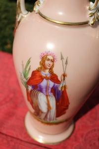 Very Rare Altar - Vase Imagination Of St. Philomena  en hand - painted Porcelain, Belgium 19th century