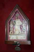 Very Special Small Folk-Devotion-Altar , St. Mary With Child Behind Glass In Wooden Frame France 19th century