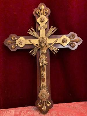 Wall - Cross With Corpus  en Wood / Bronze , Belgium 19th century ( anno 1890 )