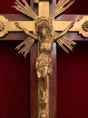 Wall - Cross With Corpus  en Wood / Bronze , Belgium 19th century ( anno 1890 )