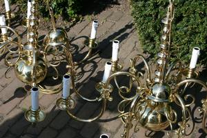 Antique Chandeliers  en Brass / Polished / New Varnished, Belgium 19th century