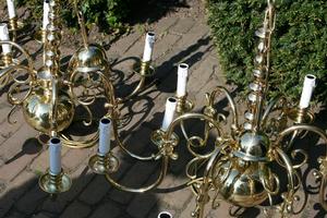 Antique Chandeliers  en Brass / Polished / New Varnished, Belgium 19th century