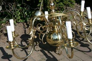 Antique Chandeliers  en Brass / Polished / New Varnished, Belgium 19th century