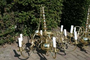 Antique Chandeliers  en Brass / Polished / New Varnished, Belgium 19th century