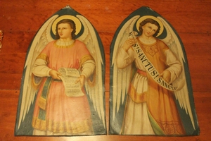 Series Of Angel Paintings style Gothic - style en Hand - Painted on Canvas, Belgium 19th century (1875)