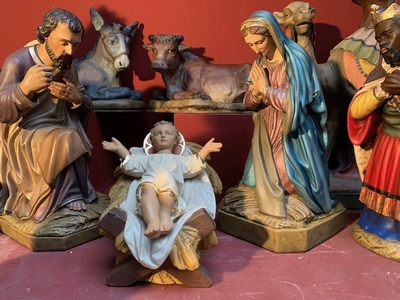 Large Nativity Set 100 Cm ! en Plaster polychrome, Dutch 19 th century ( Anno 1870 )