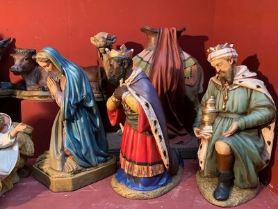 Large Nativity Set 100 Cm ! en Plaster polychrome, Dutch 19 th century ( Anno 1870 )