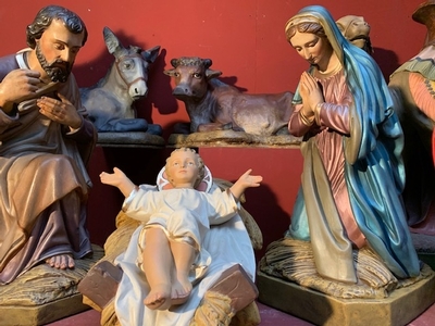 Large Nativity Set 100 Cm ! en Plaster polychrome, Dutch 19 th century ( Anno 1870 )