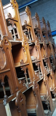 Pews From St. Victor Church Afferden ( Gld ) Holland  style Gothic - style en Oak wood, Dutch 19th century