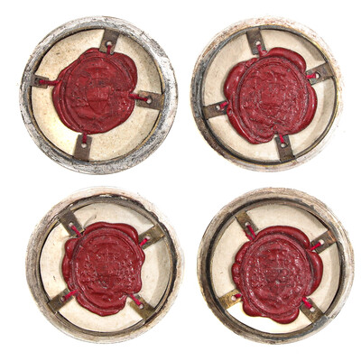 Reliquary - Relics 12 Apostles en Brass / Glass / Wax Seal, Belgium  19 th century