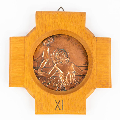 Stations Of The Cross  style art - deco en Oak Wood / Brass, Belgium 20 th century