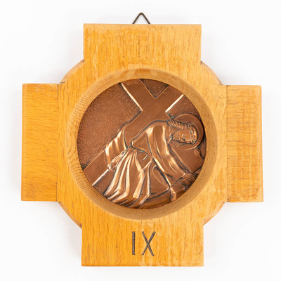 Stations Of The Cross  style art - deco en Oak Wood / Brass, Belgium 20 th century