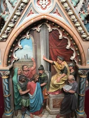 Exceptional Series Stations Of The Cross style Gothic - style en Terra-Cotta polychrome, France 19th century ( anno 1865 )