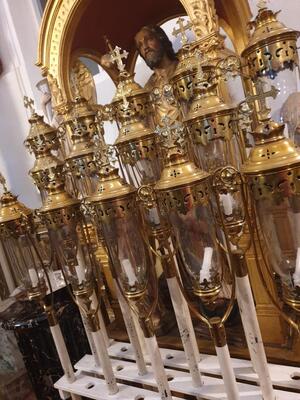 Matching Procession - Lanterns style Gothic - Style en Brass / Bronze / Glass, Belgium  19 th century ( Anno 1885 )