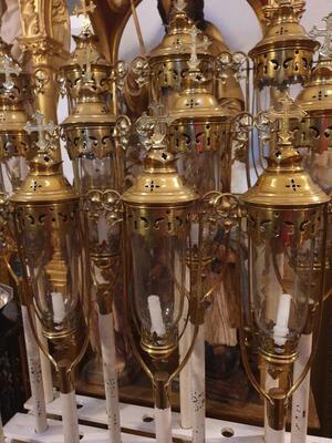 Matching Procession - Lanterns style Gothic - Style en Brass / Bronze / Glass, Belgium  19 th century ( Anno 1885 )