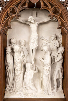 Stations Of The Cross. style Gothic - Style en Plaster / Oak Frames, Belgium  19 th century