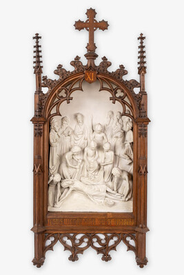 Stations Of The Cross. style Gothic - Style en Plaster / Oak Frames, Belgium  19 th century