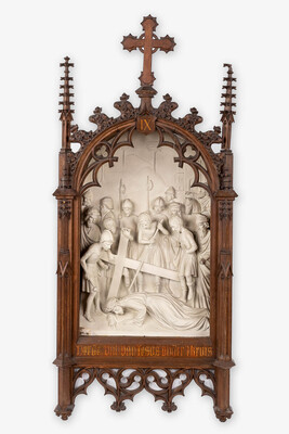 Stations Of The Cross... style Gothic - Style en Plaster / Oak Frames, Belgium  19 th century