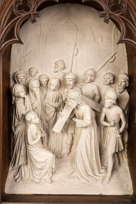 Stations Of The Cross... style Gothic - Style en Plaster / Oak Frames, Belgium  19 th century