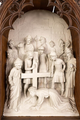 Stations Of The Cross... style Gothic - Style en Plaster / Oak Frames, Belgium  19 th century